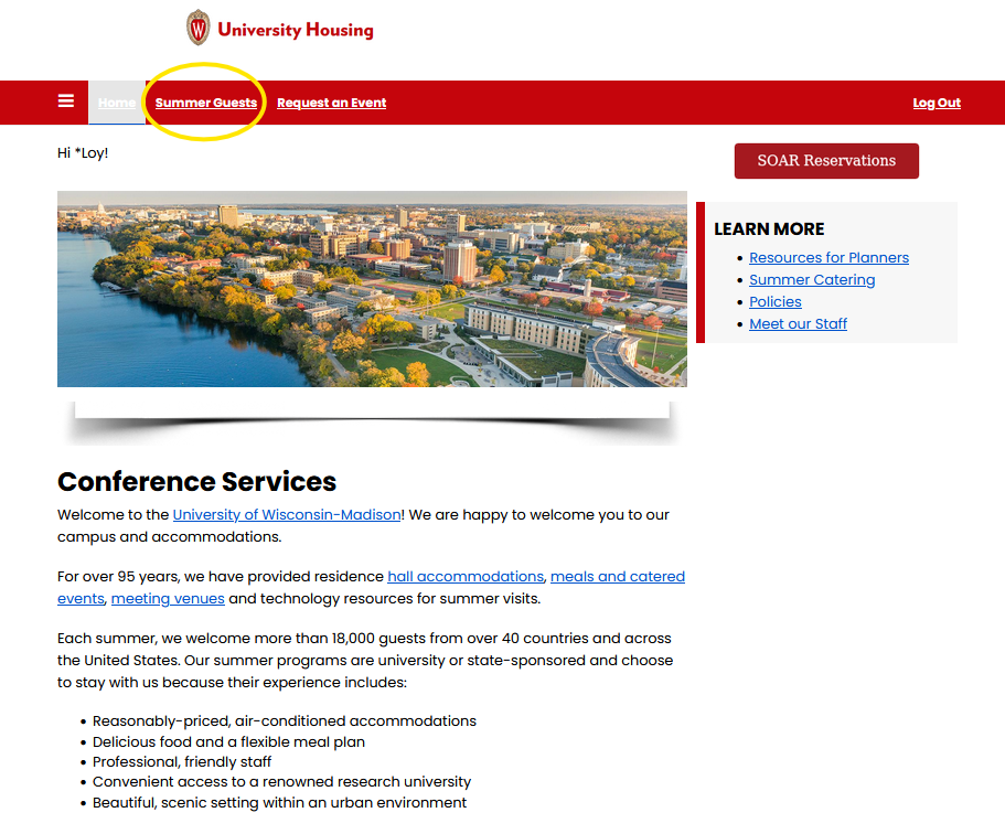 Step 3 — Summer Guests option on the account page