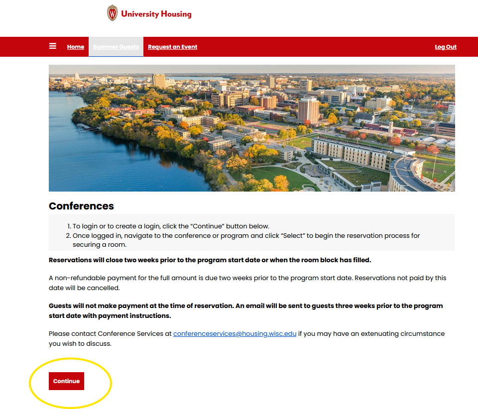 Step 4 — Continue button at the bottom of the page